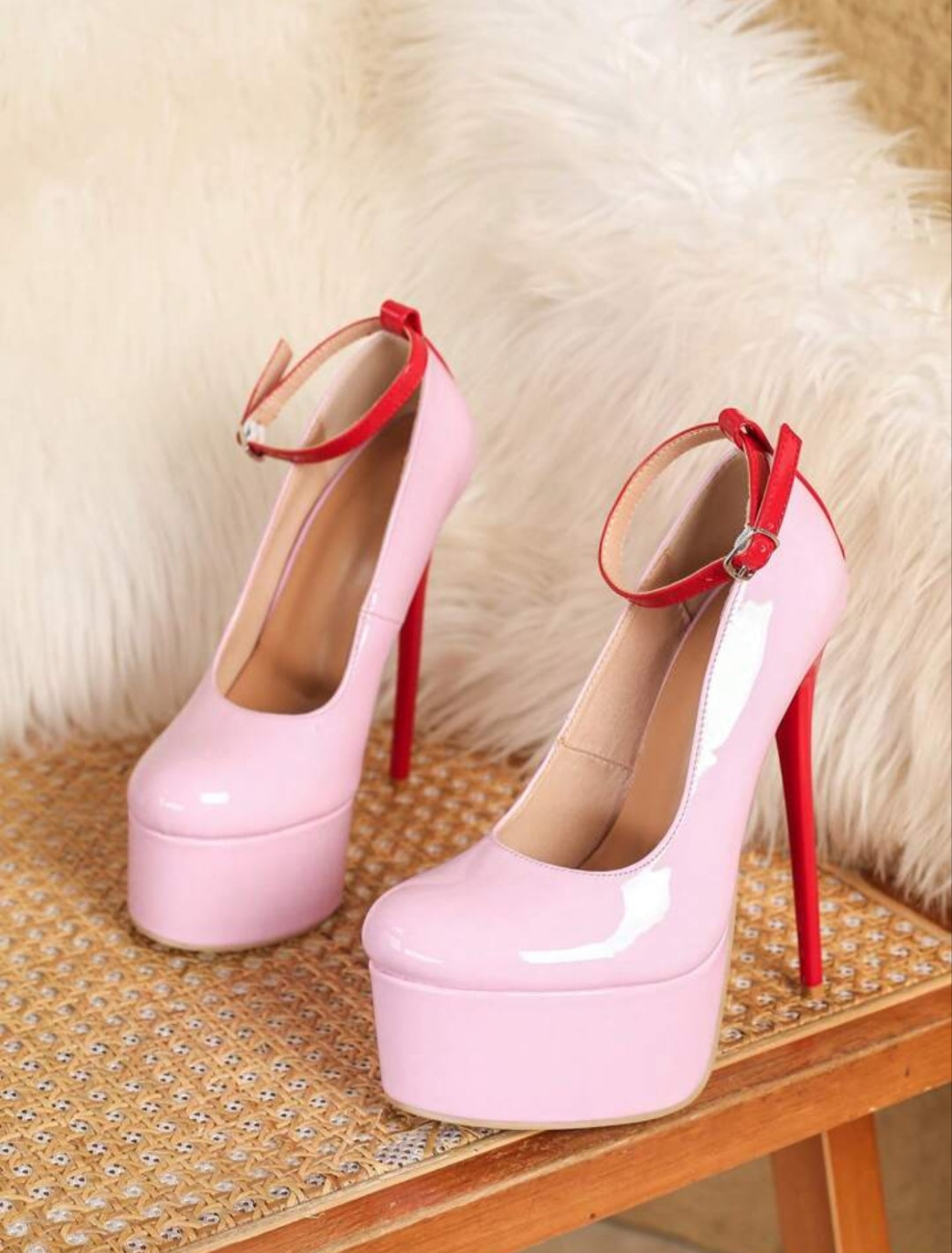 High Heel Fashion Pumps, Classic Peep Toe Ankle Strap Round Toe Sexy Stilettos,