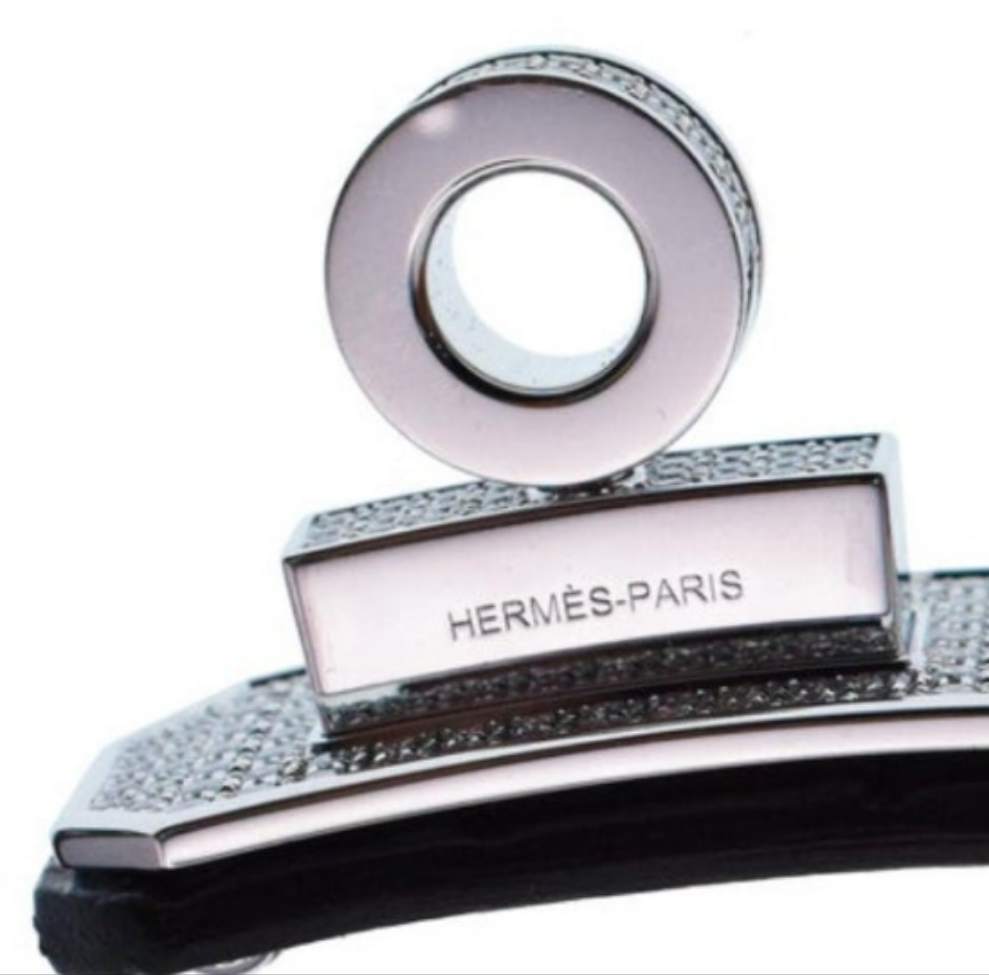 Hermes "KELLY" Diamond Buckle Crocodile belt 18k white gold and diamond