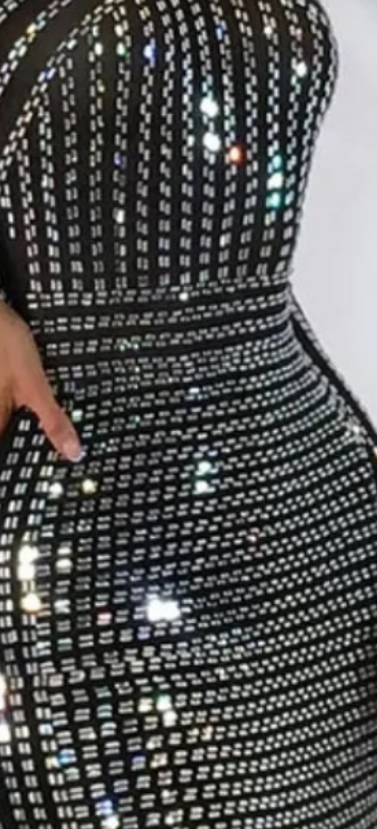 Stand Collar Long Sleeve Rhinestone Tunic Midi Dress-Black COCOMONEY