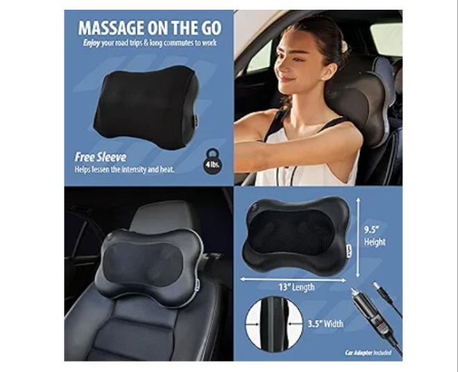 Back and Neck Massager with Heat - 3D Kneading Deep Tissue Electric Massage Pillow for Chair, Car, Muscle Pain Relief on Shoulders, Legs, Foot - Doctor Recommended -