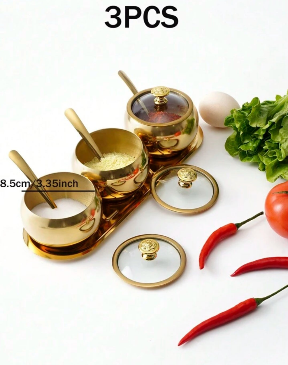 3pcs Stainless Steel Spice Jars Sets For Home Salt, Pepper, Chili, Dry Seasoning Storage Box Kitchen Utensils