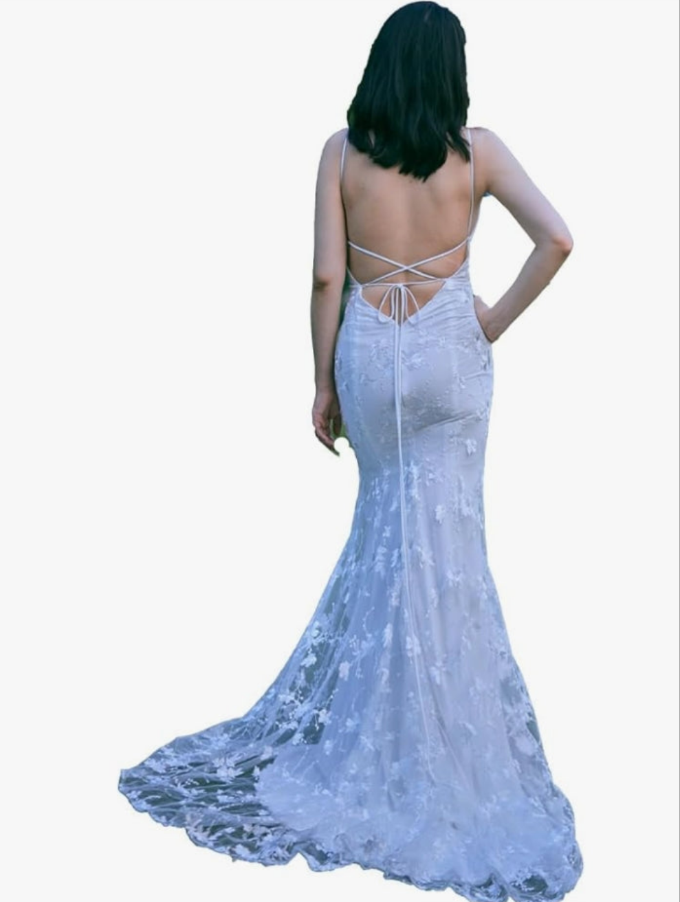 Applique Wedding Dresses for Bride Spaghetti Straps Mermaid V Neck Open Back Bodycon Long Bridal Gown