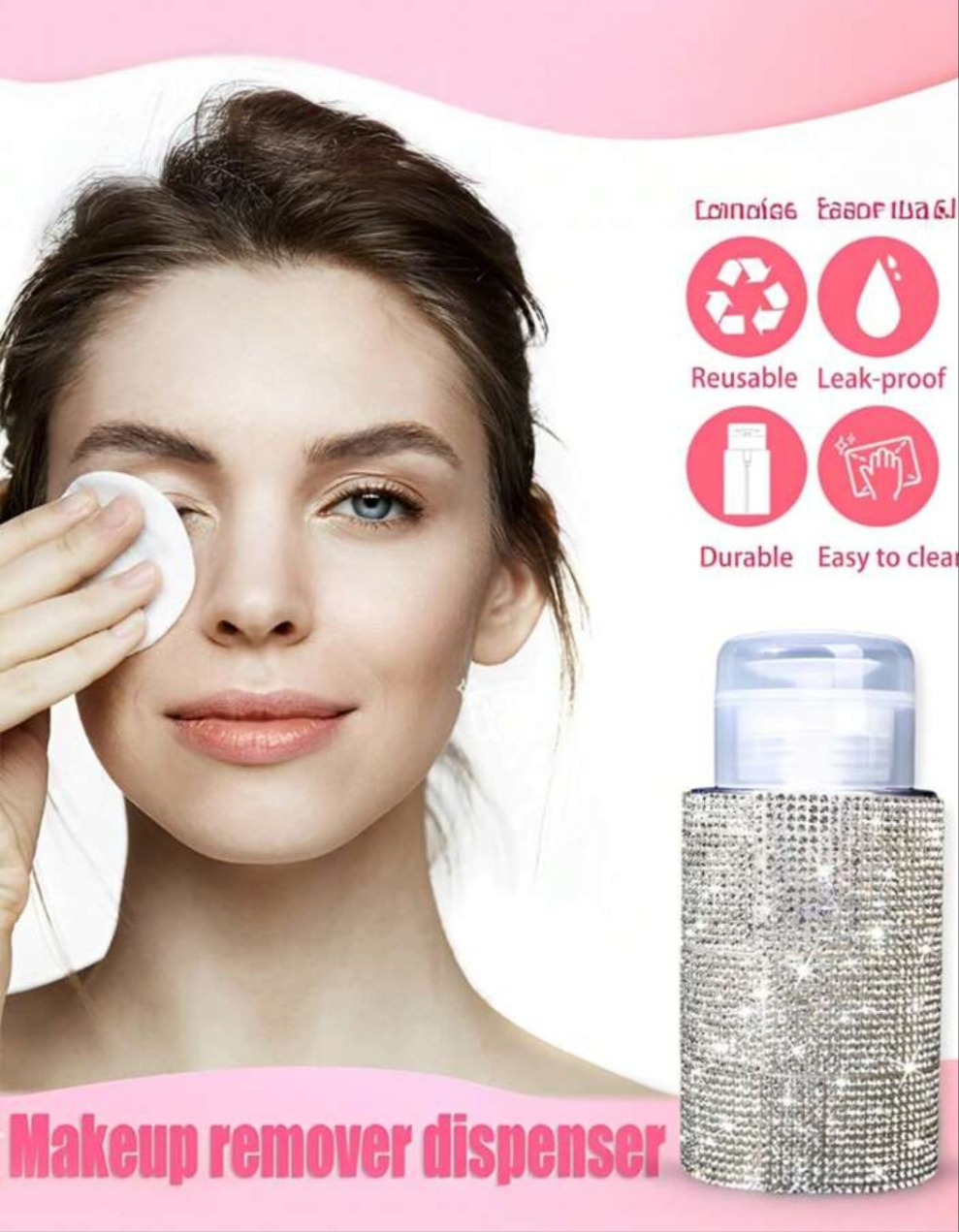 1PC 200ml Rhinestone Decorated Cosmetic Dispenser For Toner Makeup Remover, Nail Polish Remover - Plastic, Freestanding Push.Down Pump Bottle, No Electricity Required
