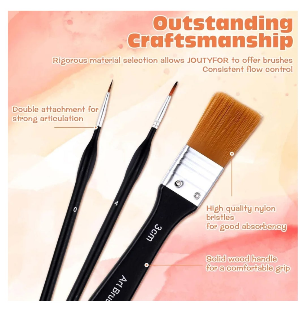 32 Pieces Paint Brush Set, Artist Series, Nylon Bristles with Round, Filbert, Flat, Fan, Angle, Detail Brush, Suitable for Artists and Beginners for Acrylic Painting, Oil, Watercolor, Gouache