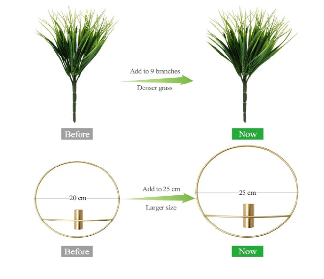 Set of 2 Artificial Plants with Gold Metal Round Hanging Hoop for Wall Decor, Wall-Mounted Green Fake Plants in Metal Hoop for Modern Home Decor, Gold Wall Decor for Bedroom, Living Room