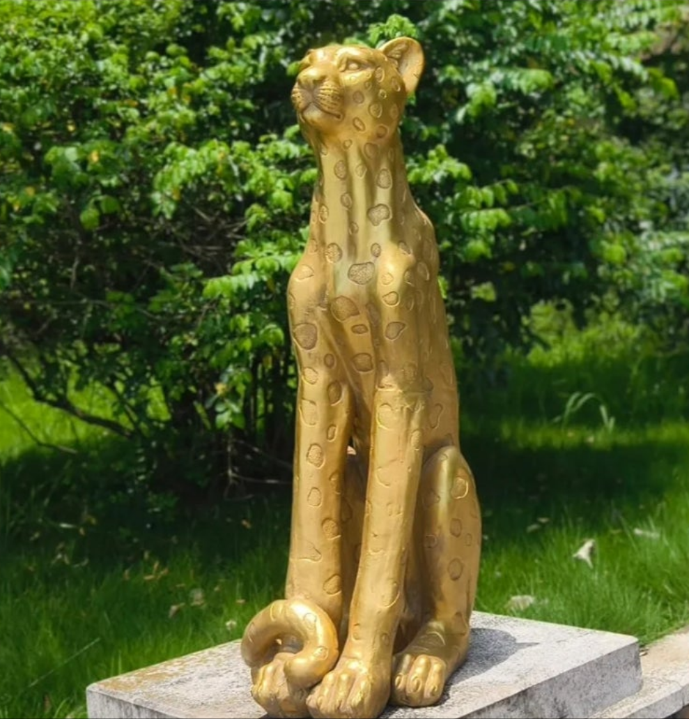 Luxurious.5''H Large Leopard Statue Outdoor Garden Leopard Statues MGO Golden Cheetah Statue Leopard Statues Cheetah Sculpture for Home Decor Garden Decorative Outdoor Sculpture Patio Yard Lawn