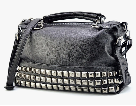 Pu Leather Cross Body Silvery Rivet Studded Shoulder Nightclub Hobo Handbag for Lady