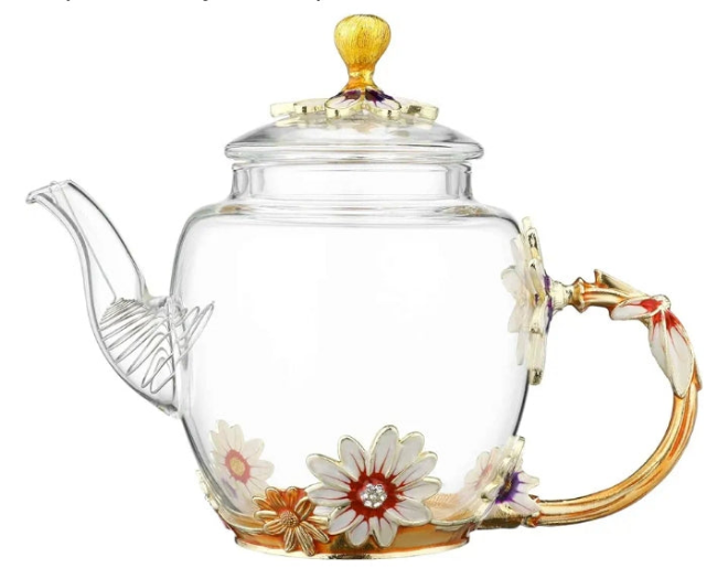 Teapot -300 ml (10 oz) - Flower Butterfly Decoration Heat Resistant Glass Teapot Kettle Loose Leaf Teapot Tea Party glass