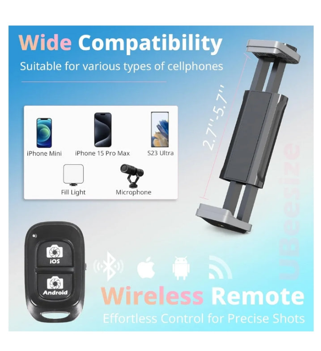 88’’ Flexible Phone Tripod with 14.95’’ Gooseneck, Remote and Phone Holder, Overhead Cell Phone Stand&Selfie Stick for Video Recording, Compatible with iP Android Phone, Camera