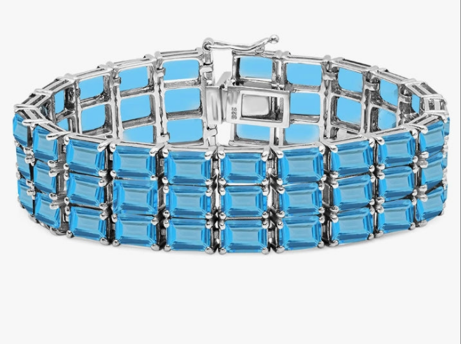 Emerald Gemstone Ladies Tennis Bracelet, Sterling Silver
