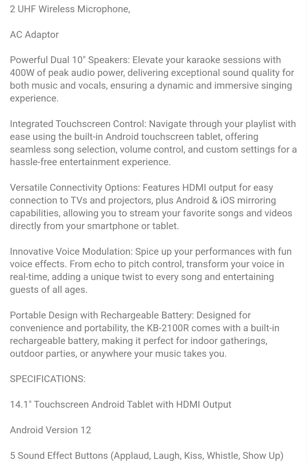 Dazone 4000W Dual 10" Woofers Rechargeable Karaoke Box Machine Wireless Bluetooth Speakers 14.1" Touchscreen Tablet With 2 Wireless Microphone Lyrics Display For Android IOS LED Light HD Sound