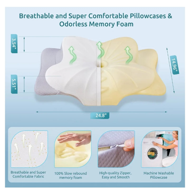 Cervical Pillow for Neck and Shoulder,Contour Memory Foam Pillow,Ergonomic Neck Support Pillow for Side Back Stomach Sleepers with Pillowcase