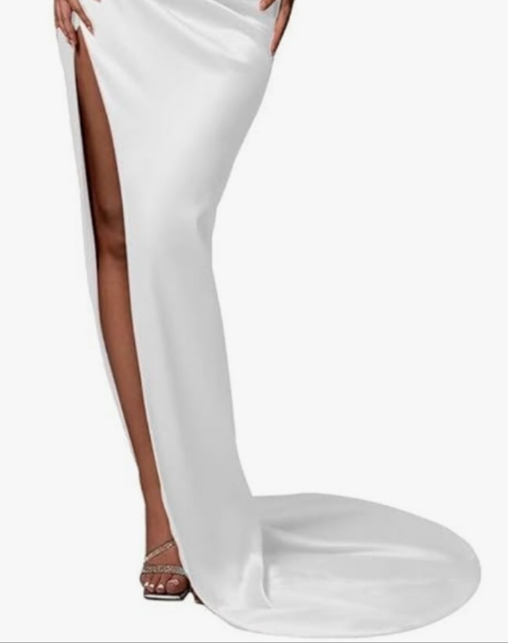 Strapless Beaded Mermaid Wedding Dresses for Women Long Satin Formal Evening Party Gowns with Slit