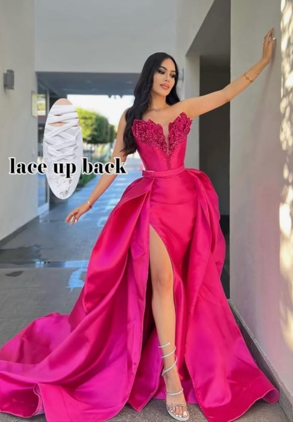Satin Wedding Dresses for Women Beaded Strapless Mermaid Formal Gowns and Evening Dresses