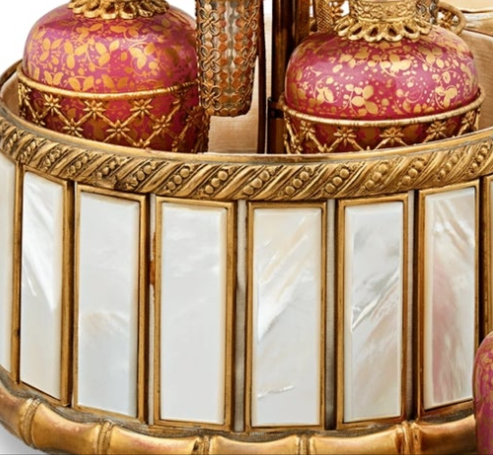 Fabulous Piece A Palais-Royal Mother-of-Pearl Perfume Box and Flasks made of crystal gilt bronze and pink opaline glass. Absolutely stunning. π