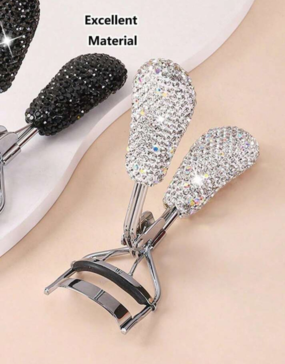 1pc Premium Rhinestone Decorated Ceramic Eyelash Curler With Rubber Grip, Durable And Portable