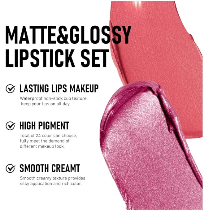 Colors Matte Velvety Liquid Lipstick Set,Waterproof Long Lasting Non-Stick Cup Liquid Lipgloss Beauty Cosmetics Makeup Kit