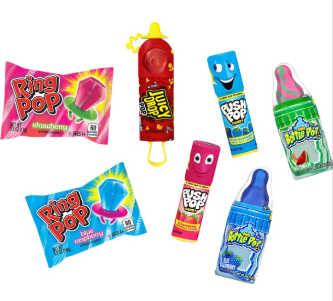 Bazooka Candy Brands Holiday Candy Variety Pack 7 Ct - Individually Wrapped Hard Candy in Assorted Flavors from Push Pop, Ring Pop, Juicy Drop & Baby Bottle Pop - Stocking Stuffers & Kids Candy Gifts