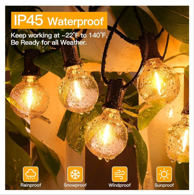 Ollny 25FT Outdoor String Lights, Waterproof Connectable Shatterproof Outside Light with 13 Edison + 1 Spare LED Bulbs Plug in, Patio Lights for Indoor Balcony Porch Camping Deck