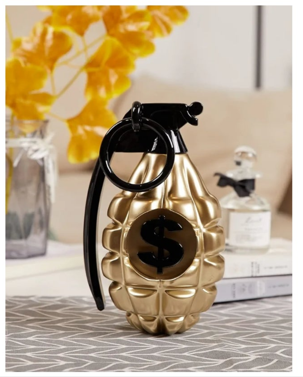 Grenade Decor Statue Modern Sculpture Arts Table Centerpiece Figurine Polyresin Champagne 10 inch