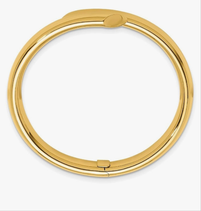 COCOMONEY 14K Solid Yellow Gold Bypass Hinged Bangle Bracelet