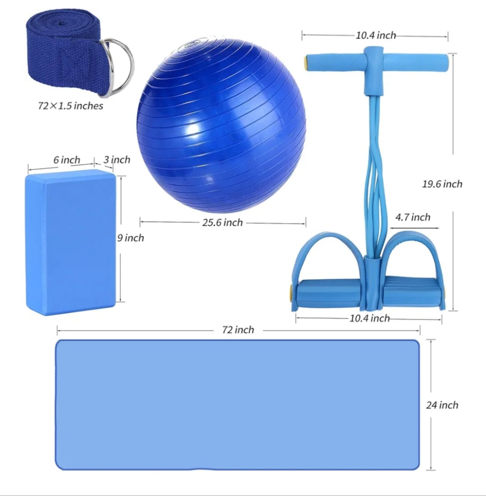 Yoga Mat Set,Yoga Mat with Carrying Strap,Yoga Blocks 2 Pack with Yoga Strap,Yoga Ball,Ankle Puller,11-Piece Yoga Kits and Sets ,Yoga Starter Kit for Women Men kids