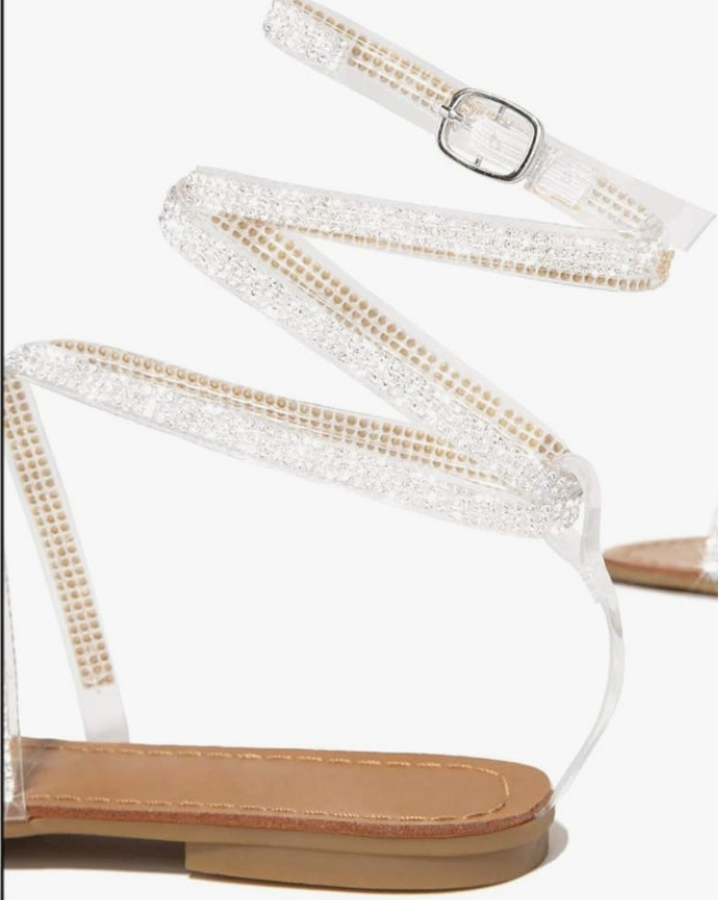 , Women's Rhinestone Strappy Sandals Fashion Flat Sandals Summer Dressy Peep Toe Sandals Cute Comfortable Dress Sandals