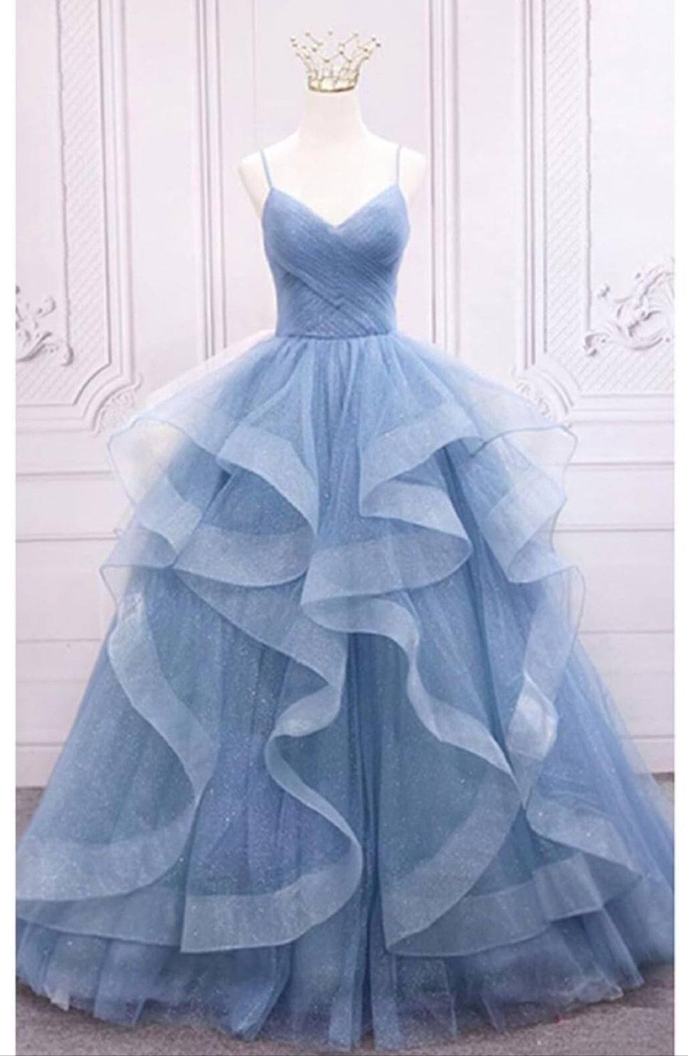 Glitter Tulle Dress Spaghetti Straps Ball Gow Wedding Gown Dress COCOMONEY