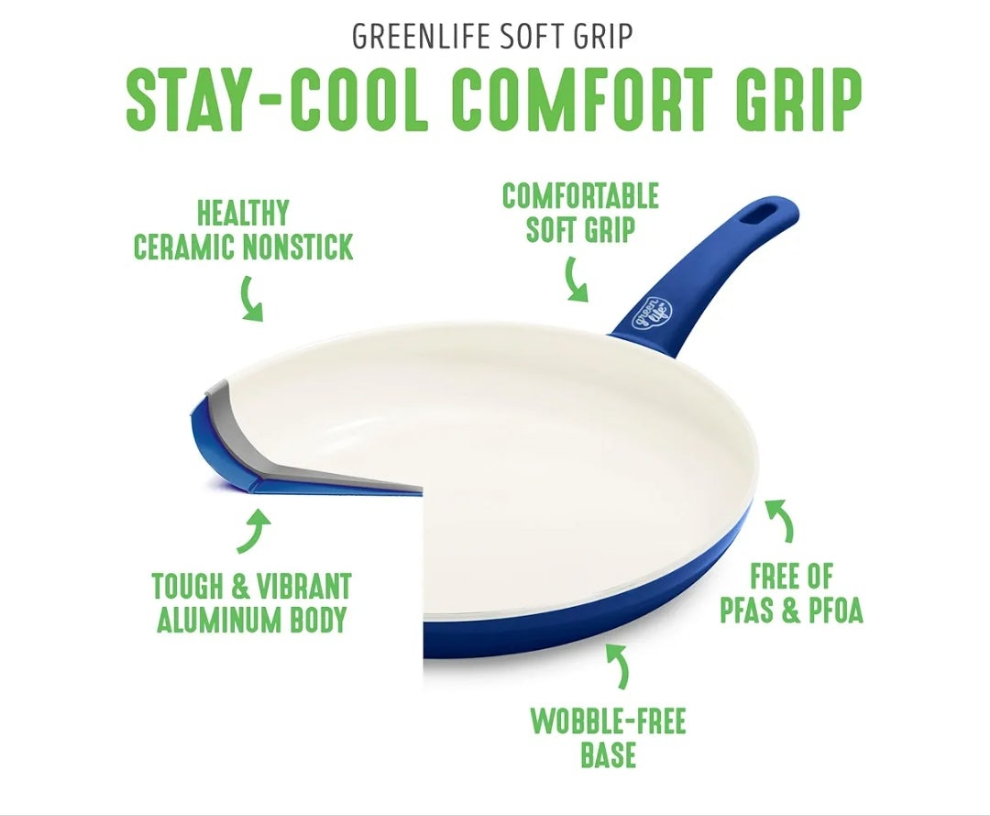 16 Piece Cookware Set, Non-Toxic PFAS-Free Ceramic Nonstick, Frying, Sauce, Saute, Utensils, Glass Lids, Stay-Cool Handles, Wobble Free, Dishwasher & Oven Safe,