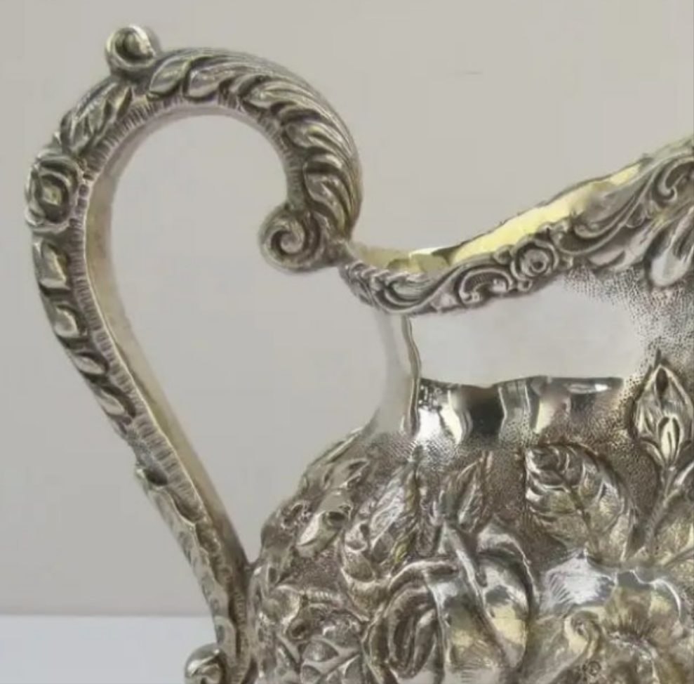 Sterling Silver Tea Coffee Set Repousse Baltimore Rose by Schofield 5 Piece
