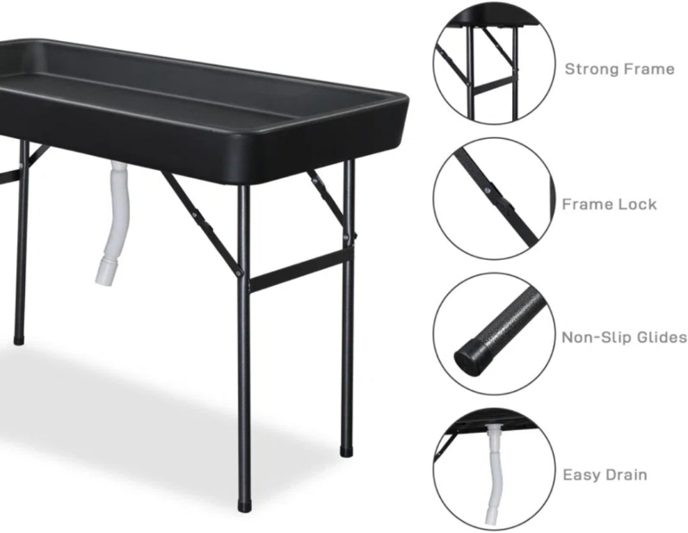 Portable Party 4 FT. Folding Ice Cooler Table with Removable Matching Skirt and Drain HoseIce folding table comes with a drain hose