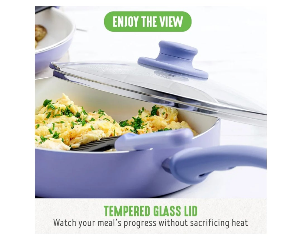 16 Piece Cookware Set, Non-Toxic PFAS-Free Ceramic Nonstick, Frying, Sauce, Saute, Utensils, Glass Lids, Stay-Cool Handles, Wobble Free, Dishwasher & Oven Safe,