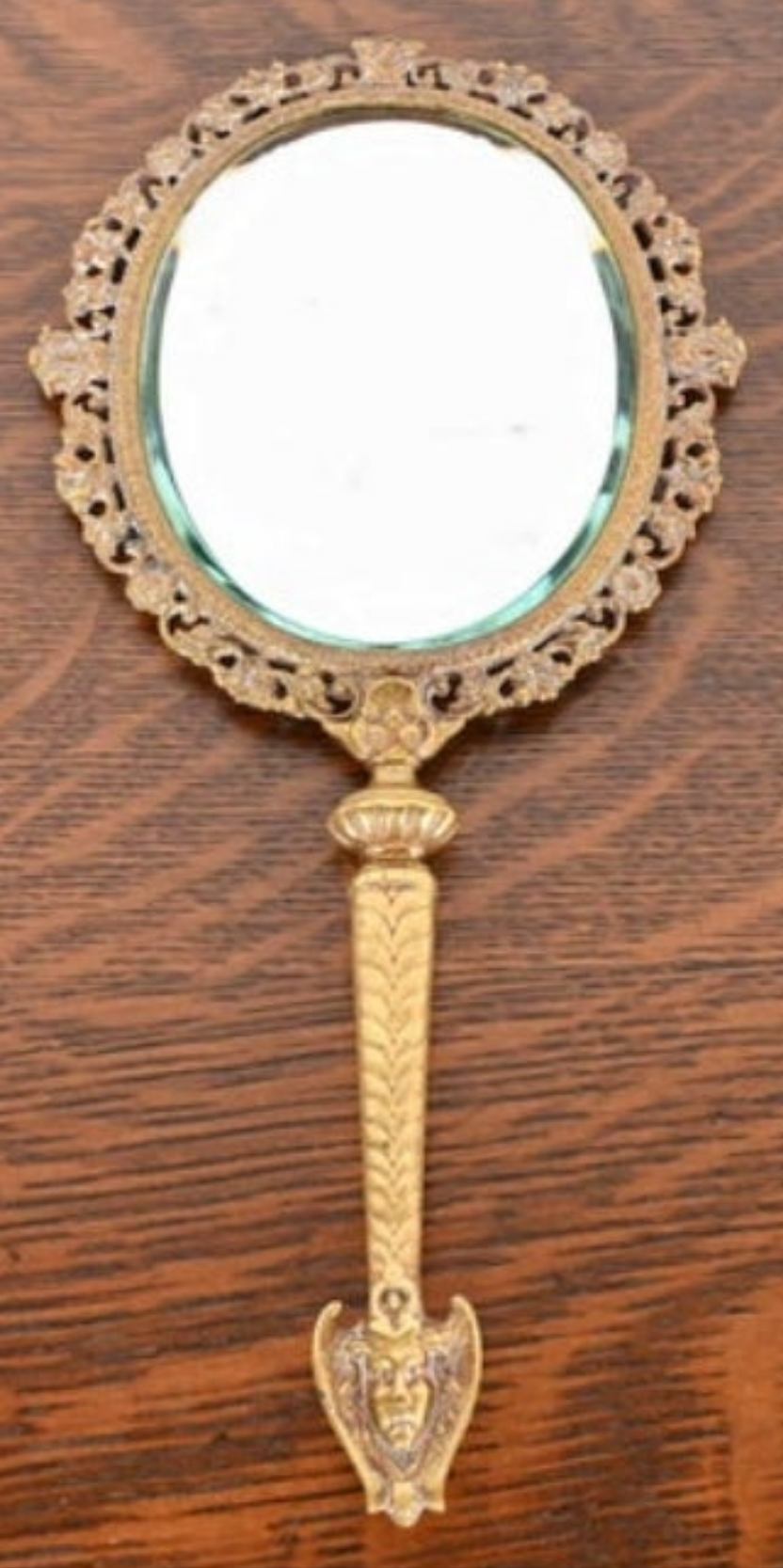Antique Tiffany & Co. Bronze Doré Medusa Vanity Hand Mirror, Circa 1910