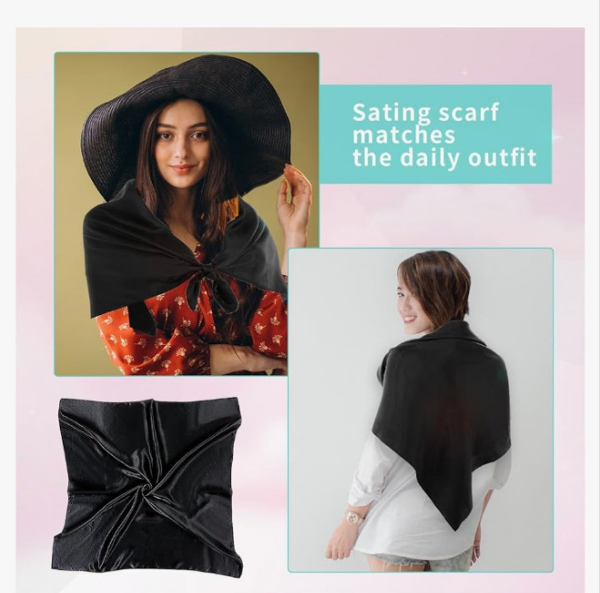 35 Inches Large Square Satin Head Scarf Silk Feeling Hair Scarf Wrapping Square Hair Bandanas Large Satin Silk Like Neck Scarf Sleeping Head Wraps for Womens and Girls at Night