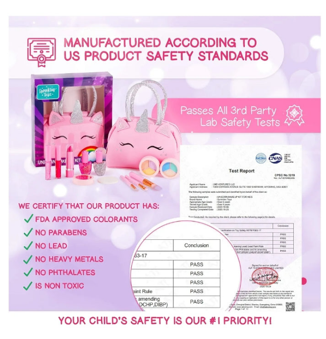 Kids Real Makeup Kit for Little Girls: with Pink Unicorn Purse - Real, Non Toxic, Washable Make Up Toy - Gift for Toddler Young Children Pretend Play Set Vanity