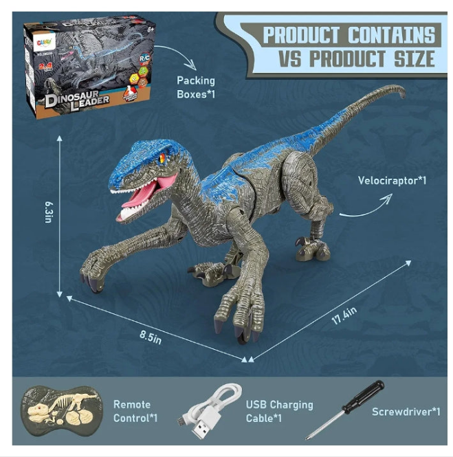 Remote Control Dinosaur for Kids,2.4G Electronic RC Toys Velociraptor with 3D Eye Shaking Head &Roaring Sounds,Indoor Toys for 5 6 7 8 Year Old Gifts