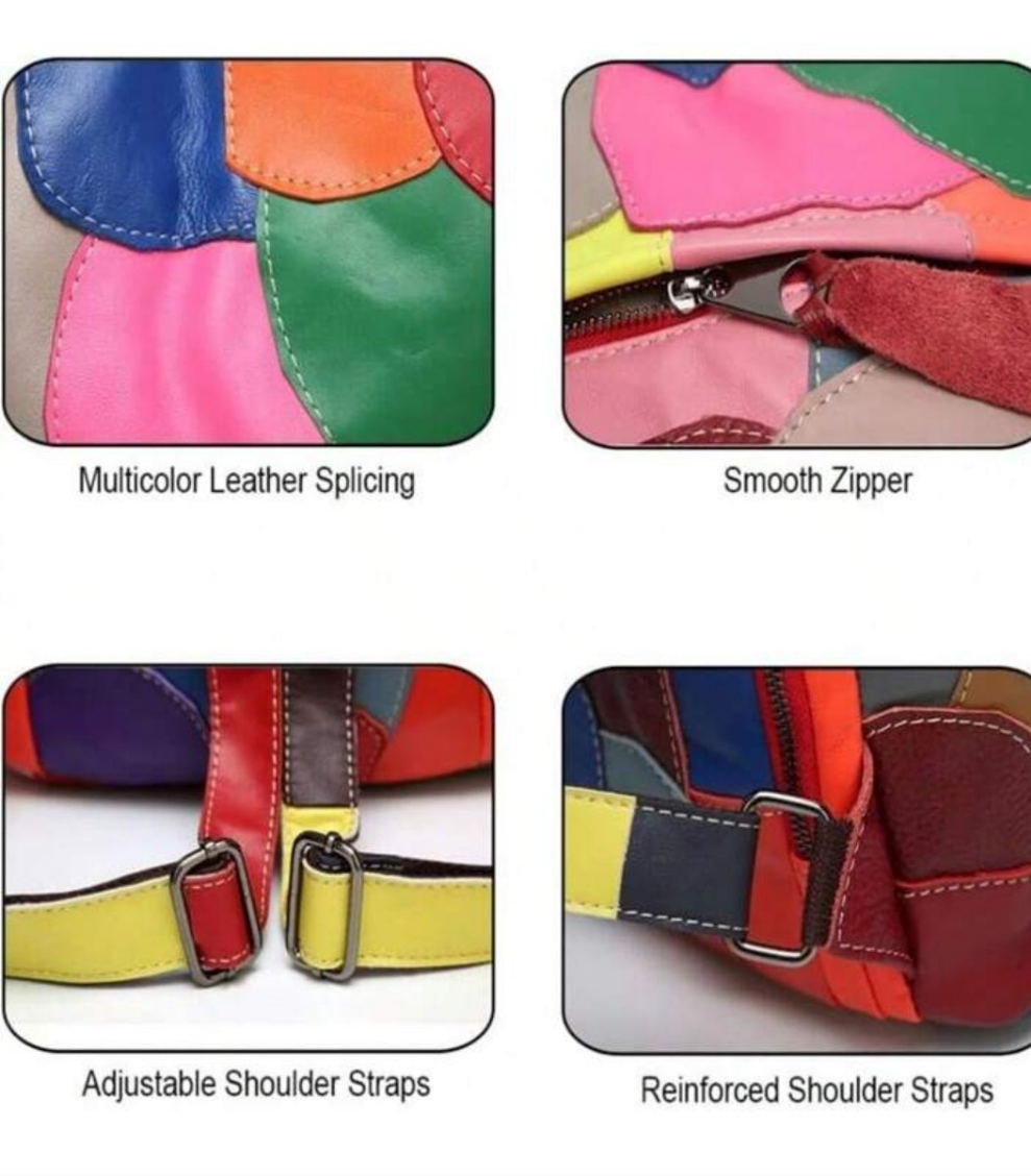 COCOMONEY Leather Patches Bookbag Multicolor