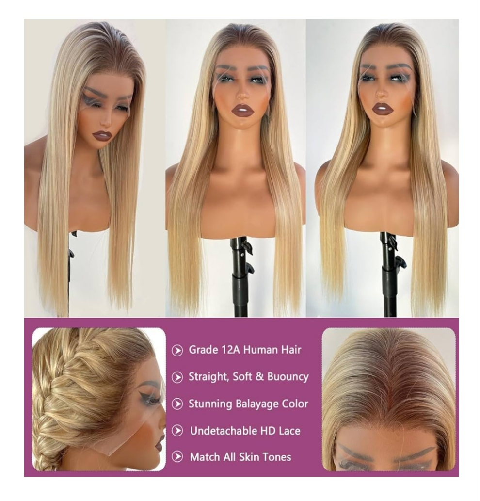 13x6 Lace Front Wigs Human Hair Brown Roots to Golden Blonde Balayage Blonde Wig Human Hair Highlights Glueless HD Lace Front Wigs Human Hair Pre Plucked 22 Inch Lace Front Wigs for White Women
