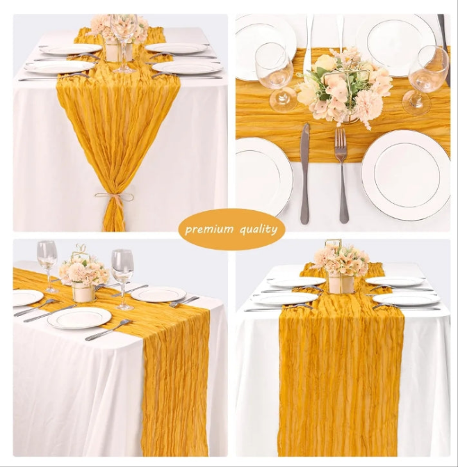 12 Pack 10Ft Cheesecloth Table Runner 35x120 Inch Boho Gauze Table Runner Rustic Cheese Cloth Long Table Runner Romantic Table Runner for Wedding Bridal Shower Birthday Party Table Decor