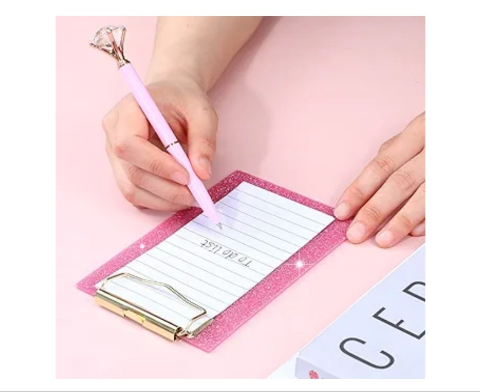 3 Pcs Mini Glitter Clipboard 4" x 6" Bling Small Acrylic Clipboards Mini Pocket Memo Size Clip Boards with Low Profile Clip for Office Classroom Back to School Supplies Pink Silver Purple