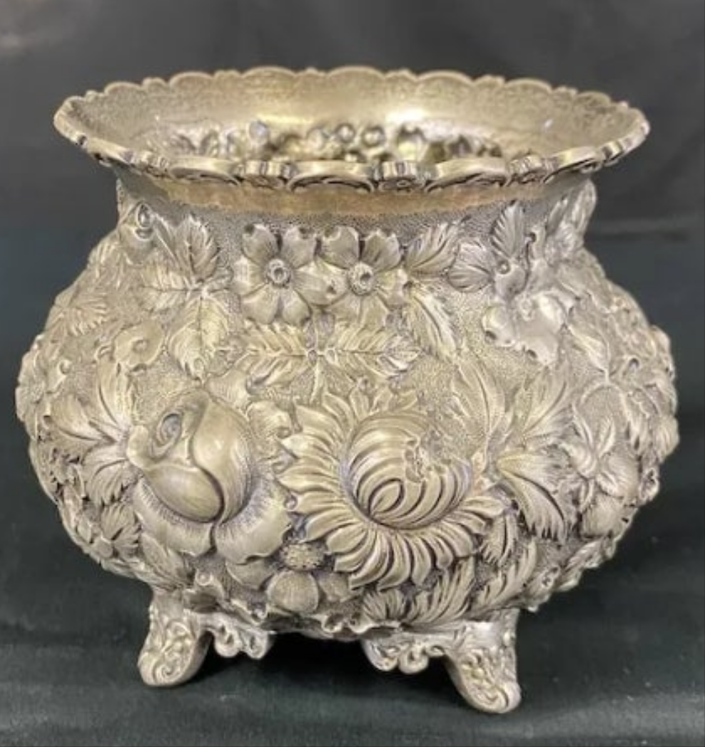 Sterling Silver Repousse Tea Service 7 Piece Set w/Tray A.G. Schultz