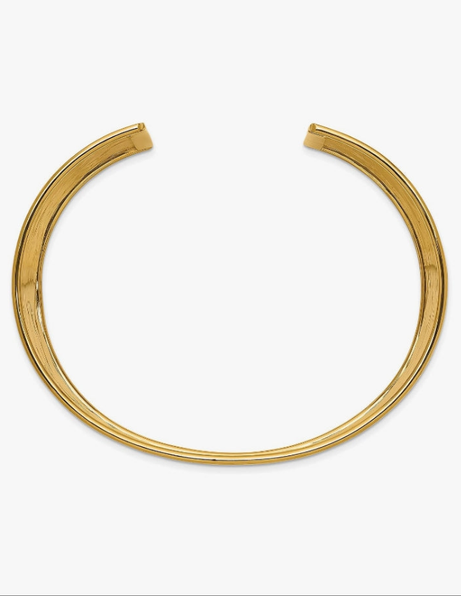 14K Yellow Gold 37mm Hammered Polished Cuff Bangle Bracelet
