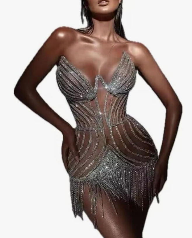 Sexy Silver Rhinestone Sapphire Dress Jewelry For Women Body Chain Bra Underwear One Chain Evening