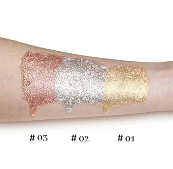 Glow Shimmer Drop Set for Women Highlighter Makeup Body Glitter Dewy Liquid Face Holographic Luminizer Sparkles for Face (3 Pcs)
