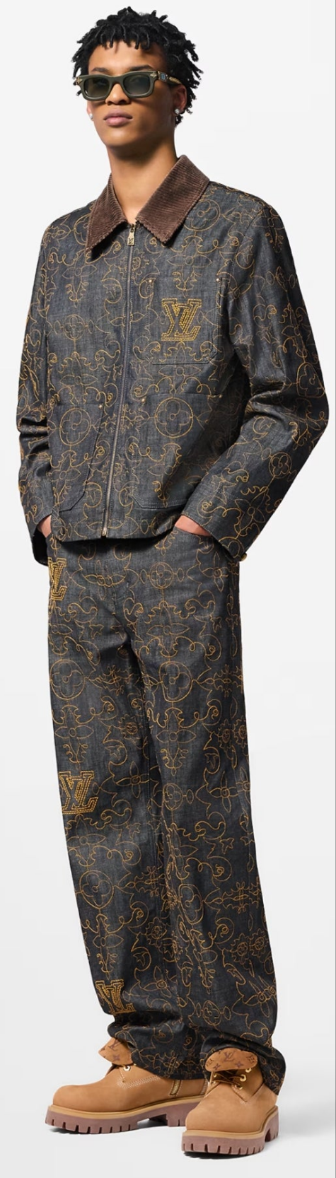 Louis Vuitton Embroidered Denim Jacket and Embroidered Denim Pants 2 piece outfit