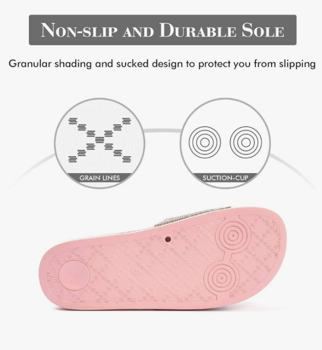 Women's Slides Rhinestone Glitter Slip On Footbed Platform Sandals