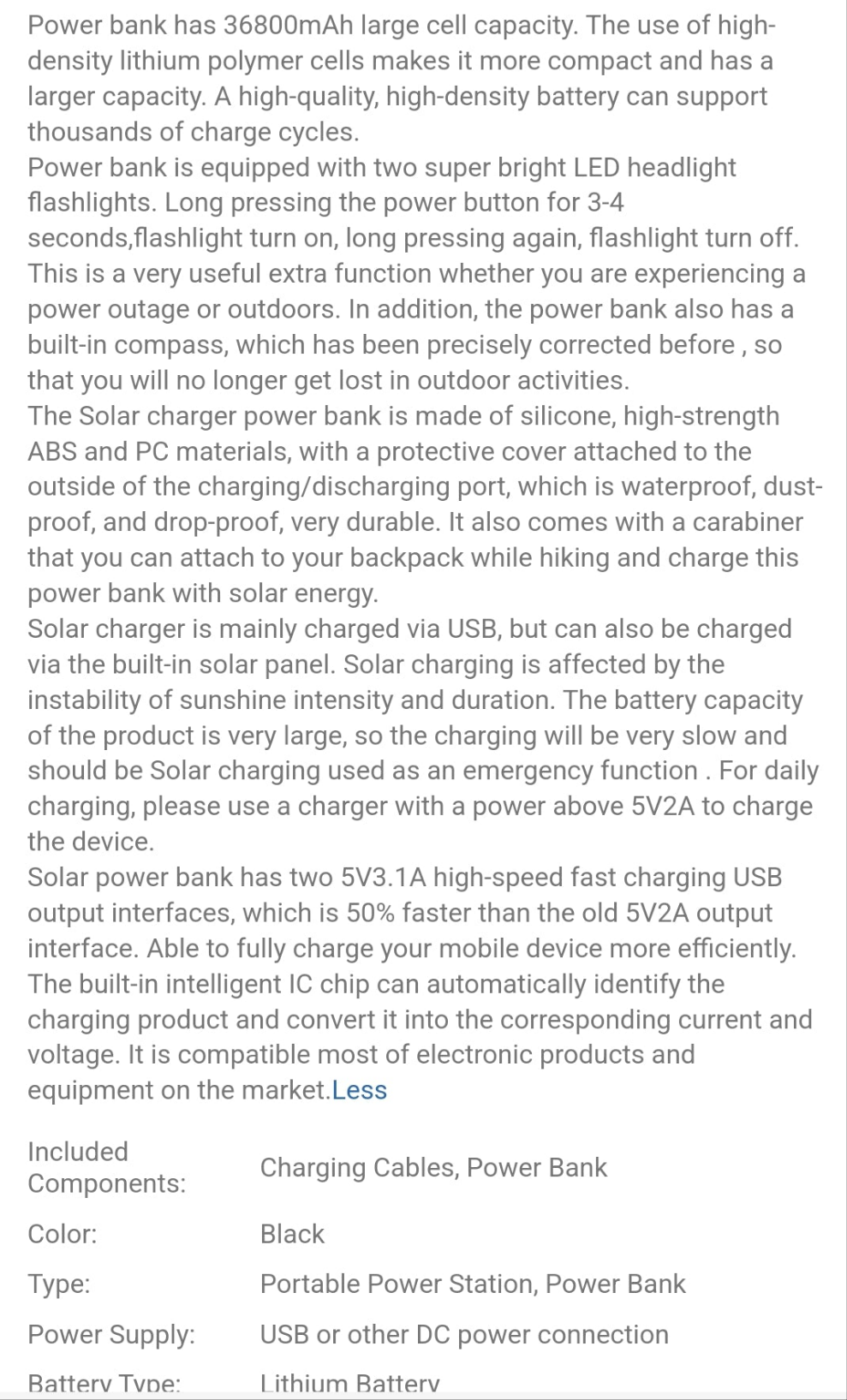 10000 MAh Solar Mobile Power, With Flashlight/ USB/ Type-C/ Micro Interface/ Compass For Mobile Digital Electronic Devices, Long Lasting Durability, Travel Camping, LED Flashlight, Hiking Buckle.