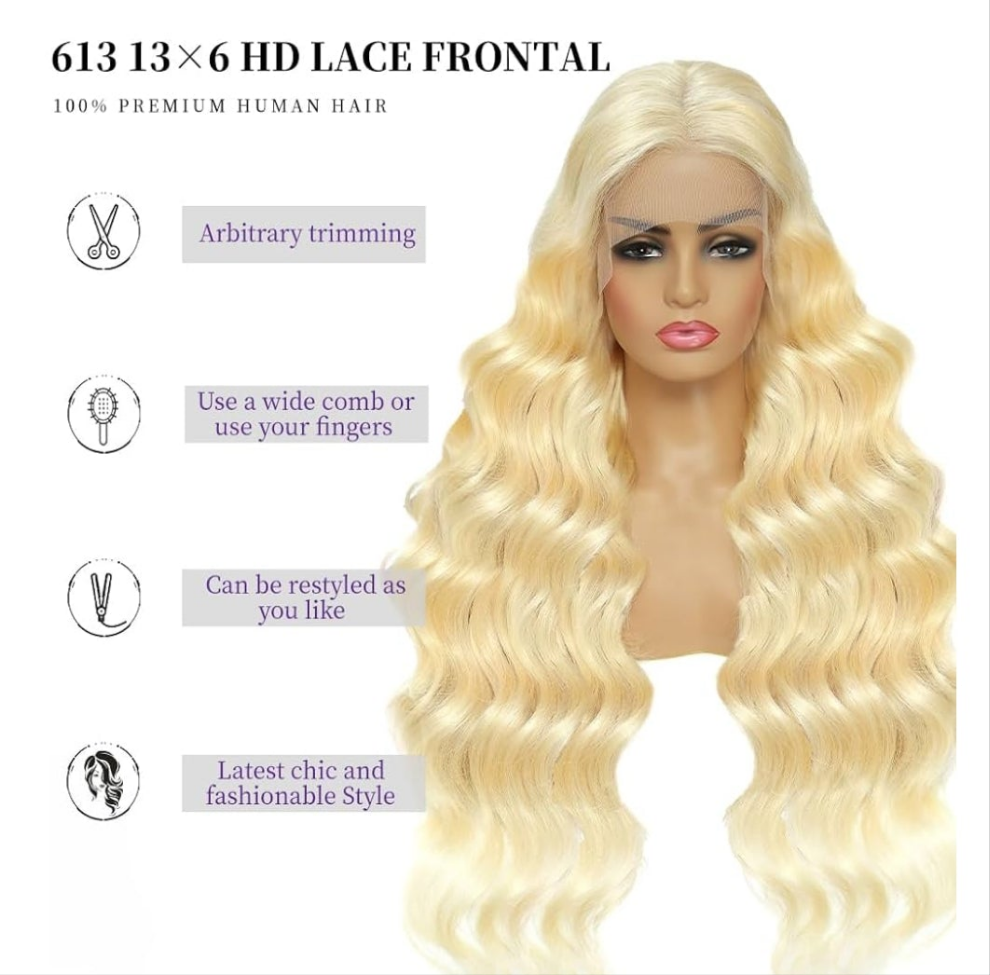13x6 Lace Front Wig Human Hair 26 Inch Blonde Wig Human Hair 200% Density Body Wave Lace Front Wigs Pre Plucked 613 Lace Front Wig Blonde HD Lace Frontal Wig