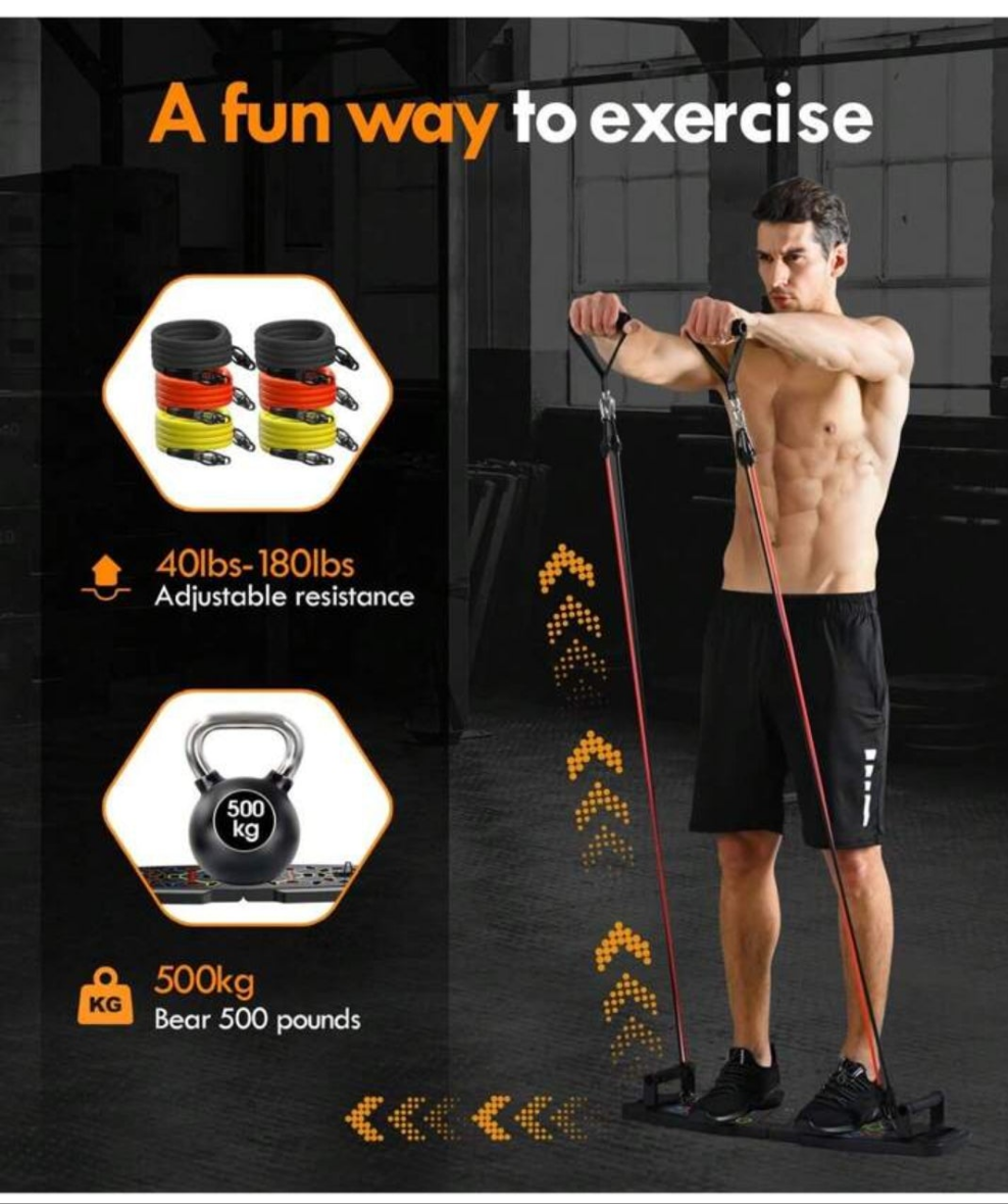 Portable 20-In-1 Home Gym Equipment Set With Push Up Board, Resistance Bands, Ab Roller Wheel & Pilates Bar - Full Body Workout Kit For Home Fitness