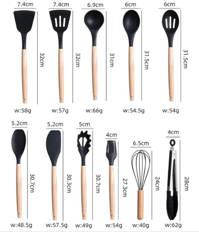 Luxury 19 Pieces Silicone Cooking Utensils Set Heat Resistant with Holder Wooden Handle Silicone Kitchenware Set with Knife Tool Spatula Kitchen Gadgets Utensil Set BPA Free,
